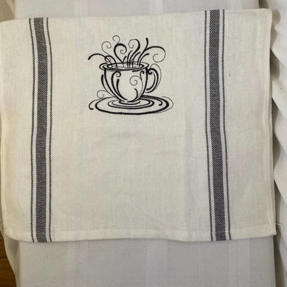 Kitchen Towel, Tea Towel, Coffee Theme Embroidered 704